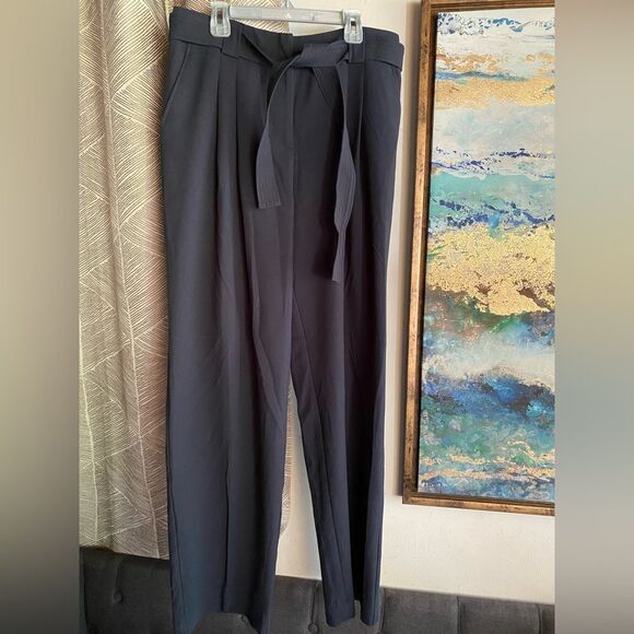 Anthropologie Maeve Tailored Trousers Tie Belt Dark Navy Size 8 - Picture 5 of 16